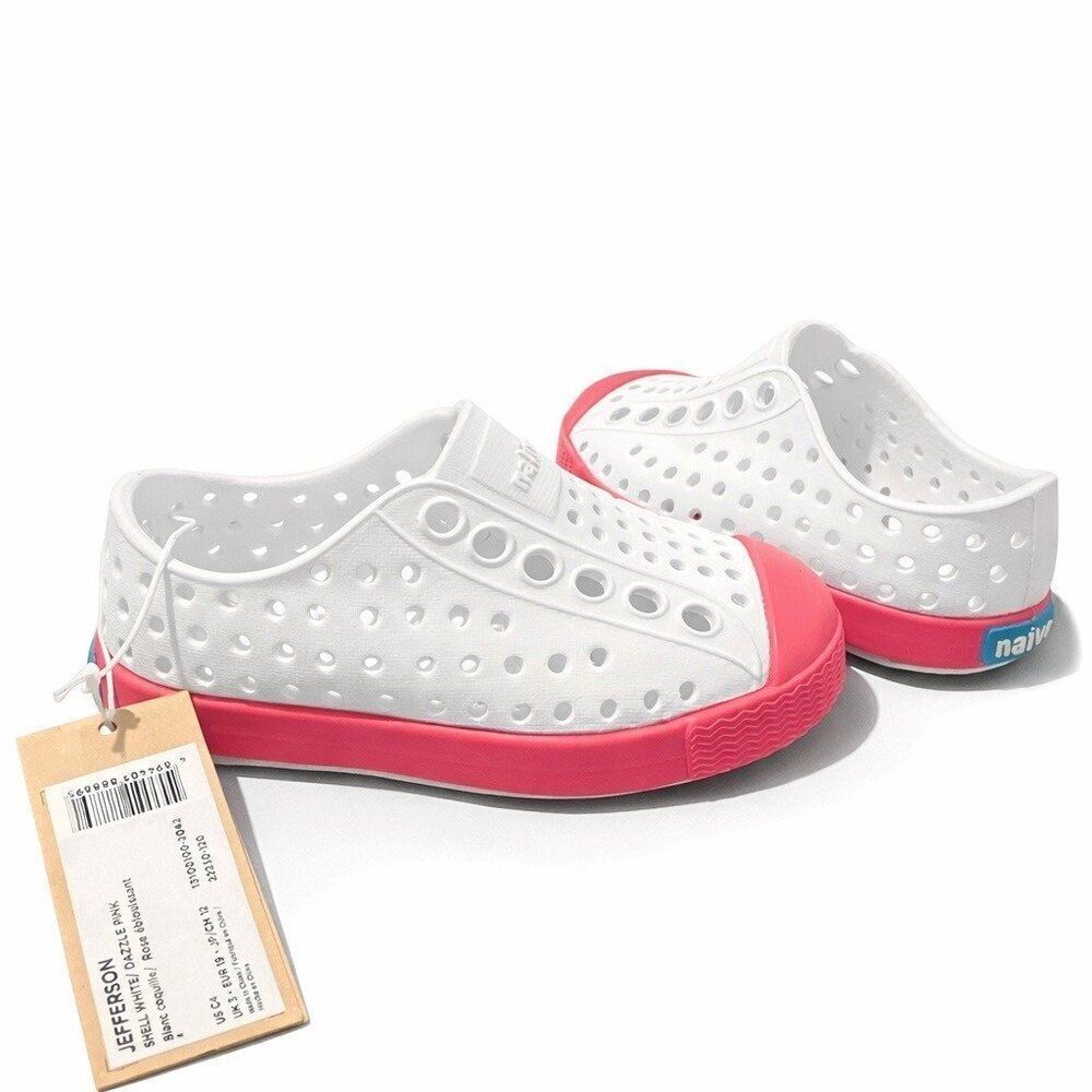 Native Jefferson Toddler Slip-On Water Shoes Shell White/Dazzle Pink C4 Lightwei